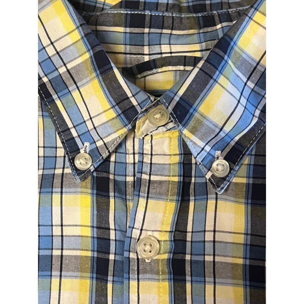 Chaps Men Yellow & Blue Plaid Button-Down Shirt XL 100% Cotton Long Sleeve - Picture 4 of 16